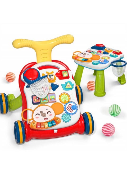 2-In-1 Multifunctional Sit-To-Stand Early Educational Child Activity Center Learning Baby Walker With Removable Play Panel, Music Learning Toy