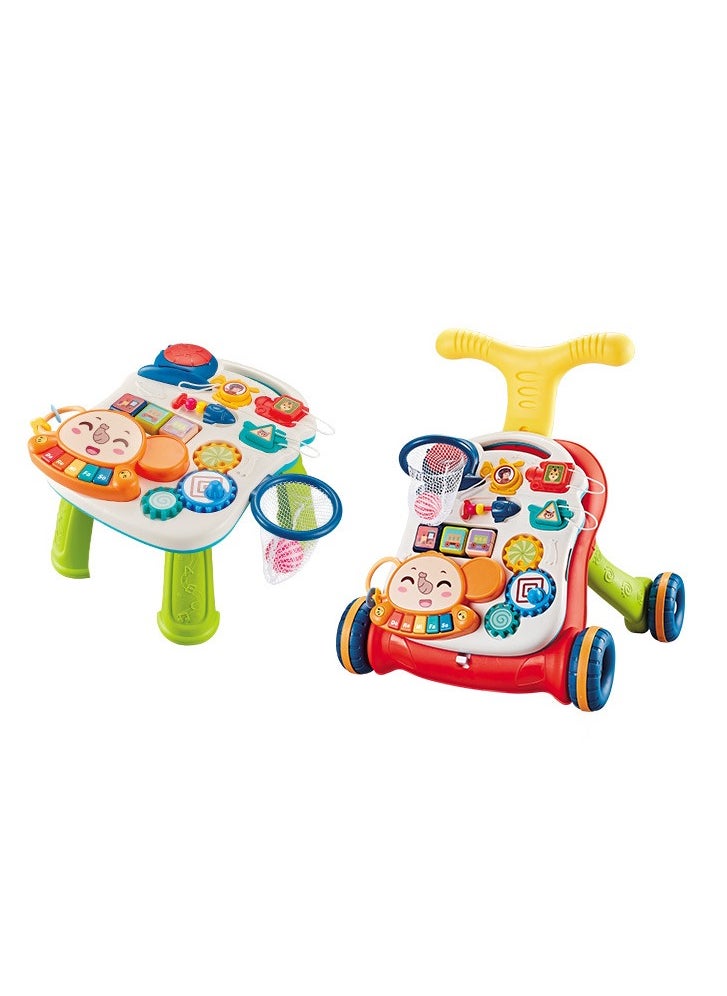 2-In-1 Multifunctional Sit-To-Stand Early Educational Child Activity Center Learning Baby Walker With Removable Play Panel, Music Learning Toy