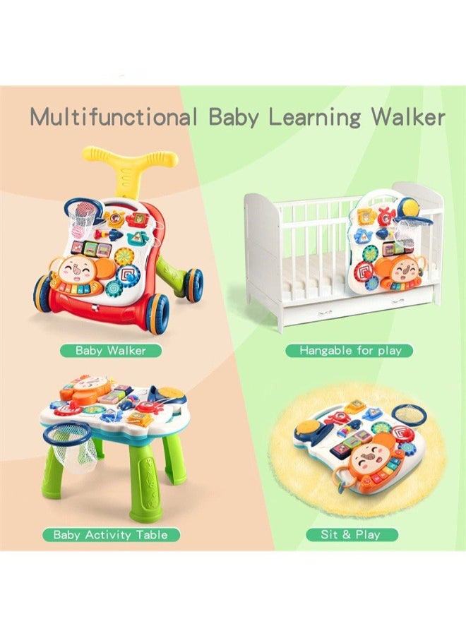 2-In-1 Multifunctional Sit-To-Stand Early Educational Child Activity Center Learning Baby Walker With Removable Play Panel, Music Learning Toy