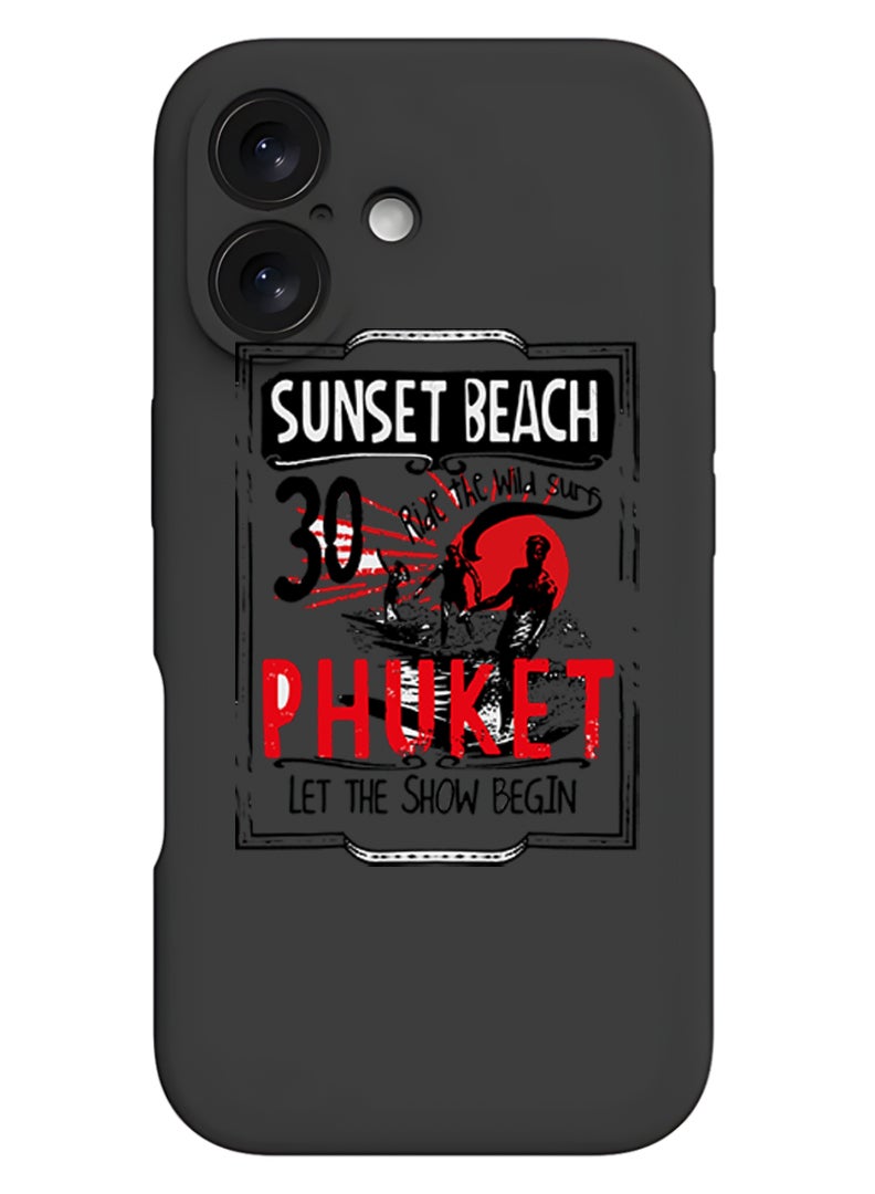 Theodor iPhone 16 Plus Black Protective Slim Fit Case Liquid Silicone Cover with Full Body Protection Anti-Scratch Shockproof Case For iPhone - Sunset Beach - Image 1