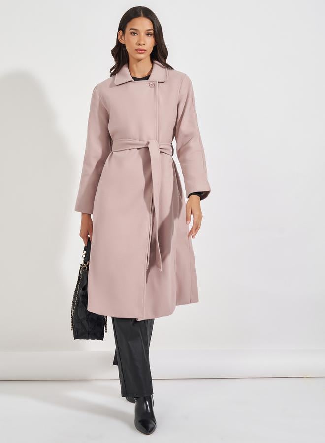 Styli Regular Fit Wool Like Belted Coat with Notch Lapel - Image 1