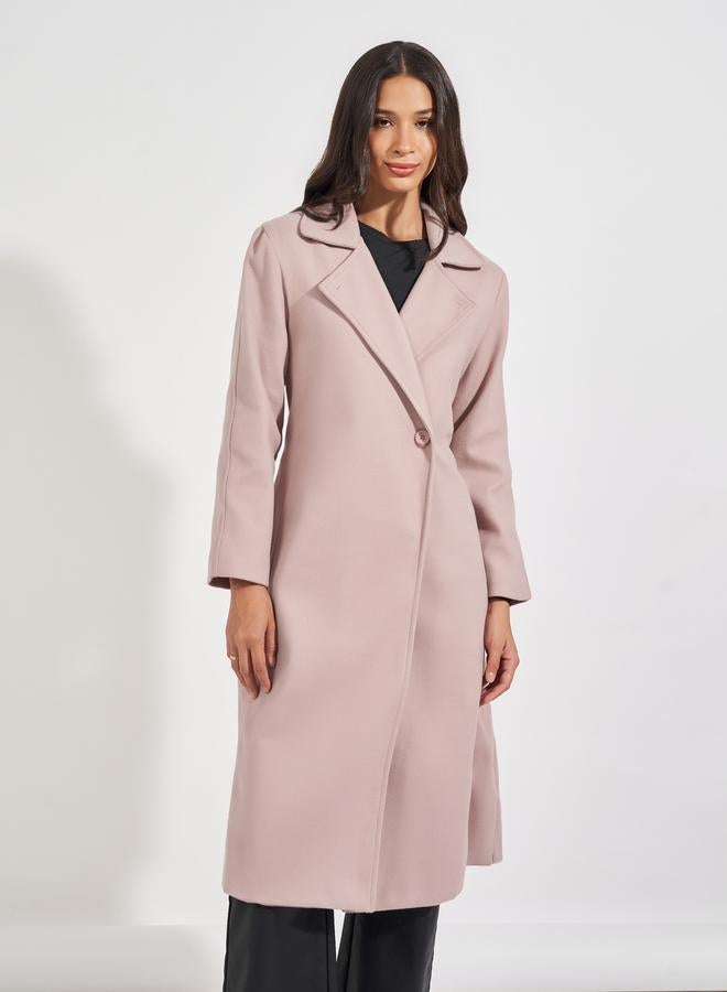 Styli Regular Fit Wool Like Belted Coat with Notch Lapel - Image 3