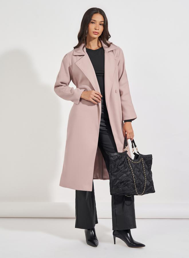 Styli Regular Fit Wool Like Belted Coat with Notch Lapel - Image 2