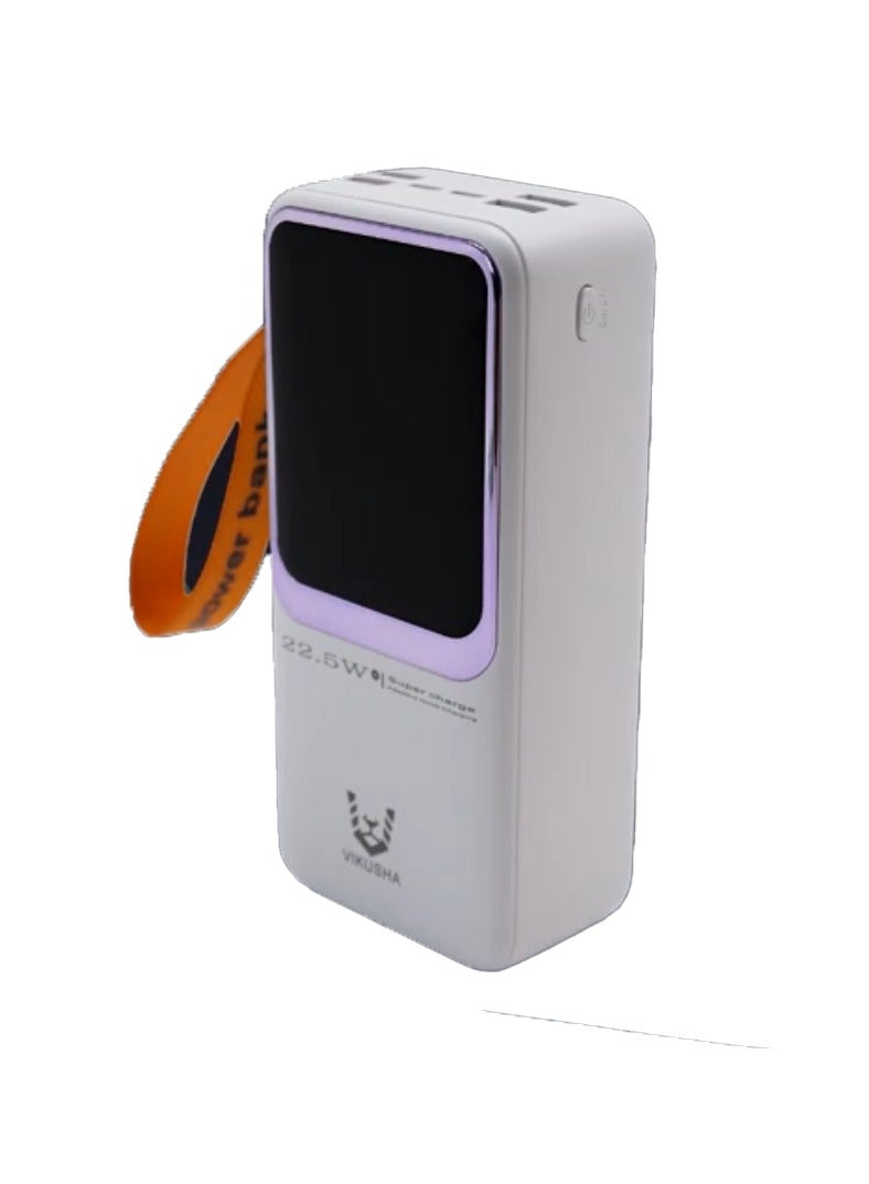 فيكوشا بنك طاقة فيكوشا P200، سعة 30000 مللي أمبير/ساعة، بقوة 22.5 واط، يدعم الشحن السريع ثنائي الاتجاه، بثلاثة منافذ شحن سريع في آنٍ واحد، منفذ USB-C+USB+Lightning، رفيع للغاية، محمول، ومتين. لون أبيض. - Image 1