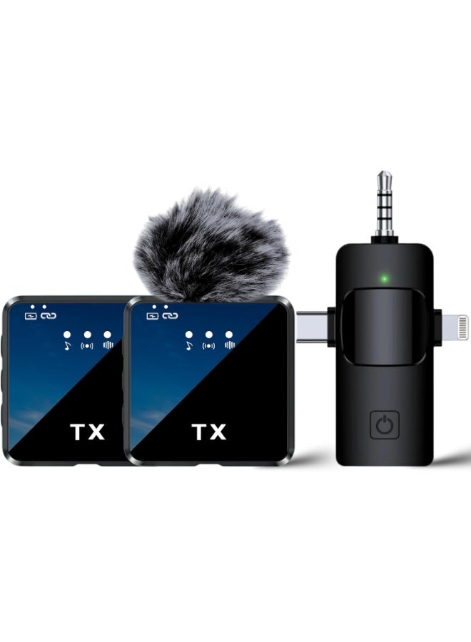 3 in 1 Wireless Lavalier Microphone for iPhone, Android, Camera.30M Transmission & 12 Hour Battery Backup. for YouTube/Tiktok/Facebook/vlog/Record Interview. Noise Reduction Recording  - Image 1