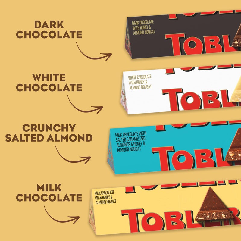TOBLERONE Assorted Chocolate Bars Variety Pack (Milk, Dark, White, & Salted Caramelized Almonds), Bulk Chocolate, 12 - 3.52 oz Bars - Image 3