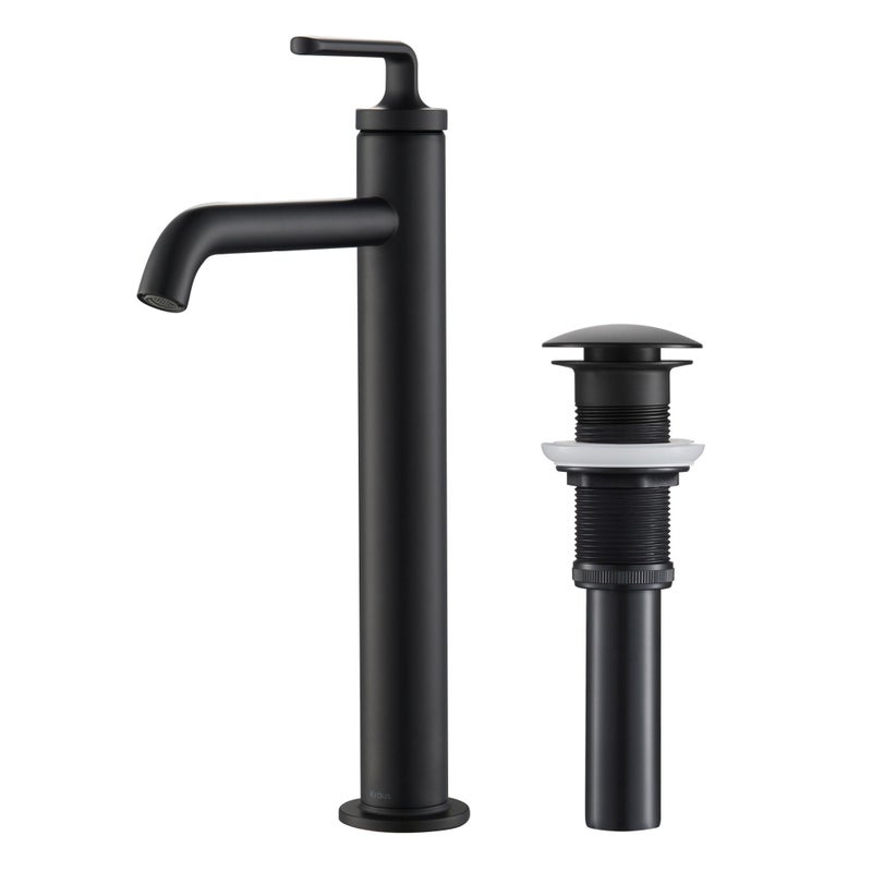 KRAUS Ramus Single Handle Vessel Sink Bathroom Faucet with PopUp Drain in Matte Black KVF1220MB