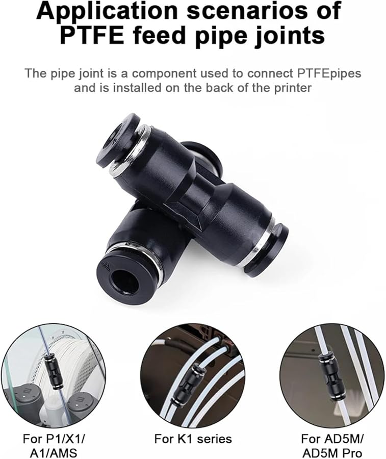 5pcs PTFE Feed Pipe Extension Joint Connector For P1 X1 A1 AMS AD5M K1 Series 3D Printers - Image 4