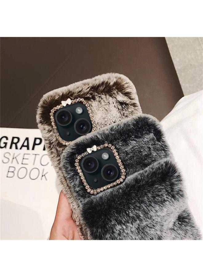 erorex Case For iPhone 15 Plus Diamond Lens Ring Solid Color Plush Phone Case - Image 3