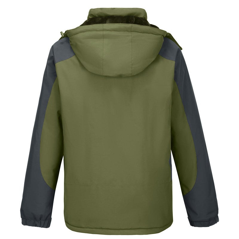 CAMEL CROWN Men's Ski Snow Jacket Waterproof Winter Snow Coat Windproof Warm Fleece Lining Hooded Parka Rain Jacket Olive-green M - Image 3