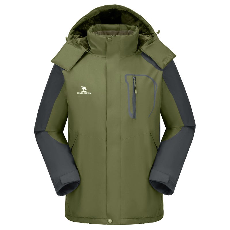 CAMEL CROWN Men's Ski Snow Jacket Waterproof Winter Snow Coat Windproof Warm Fleece Lining Hooded Parka Rain Jacket Olive-green M - Image 2