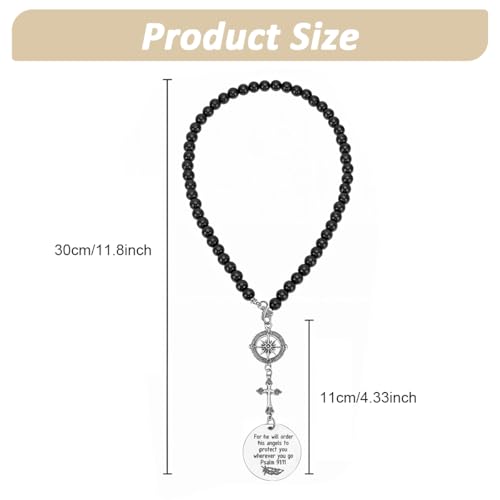 STHIRA® Guardian Angel Cross Car Mirror Hanging Car Charm with Psalm Verse Beaded Cross & Stainless Steel Compass Pendant for Rear Mirror Spiritual Car Hanging Accessories Interior Decor & Ideal Gift - Image 2
