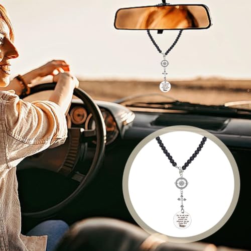 STHIRA® Guardian Angel Cross Car Mirror Hanging Car Charm with Psalm Verse Beaded Cross & Stainless Steel Compass Pendant for Rear Mirror Spiritual Car Hanging Accessories Interior Decor & Ideal Gift - Image 4
