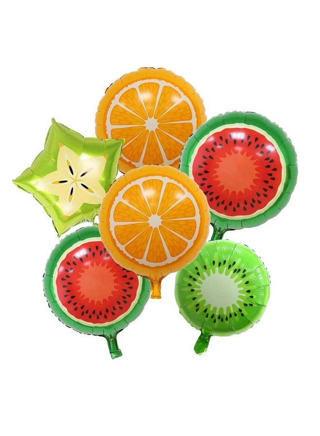 Atpata Funky 6pcs. Fruit Shape Foil Balloons Combo: Round Kiwi, Star Kiwi, Orange, and Watermelon Foil Balloons - Perfect for Summer Pool Aloha Tropical Parties and Celebrations - Image 1