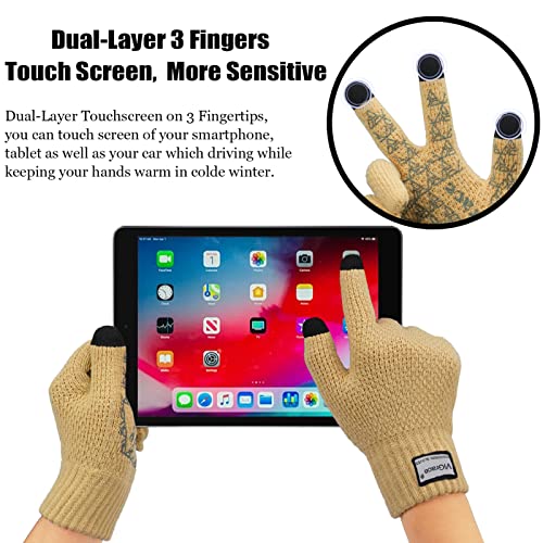 ViGrace Winter Warm Touchscreen Gloves for Men and Women Touch Screen Fleece Lined Knit Anti-Slip Wool Glove (Camel, X-Large) - Image 2