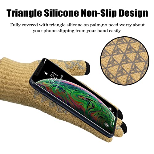 ViGrace Winter Warm Touchscreen Gloves for Men and Women Touch Screen Fleece Lined Knit Anti-Slip Wool Glove (Camel, X-Large) - Image 3