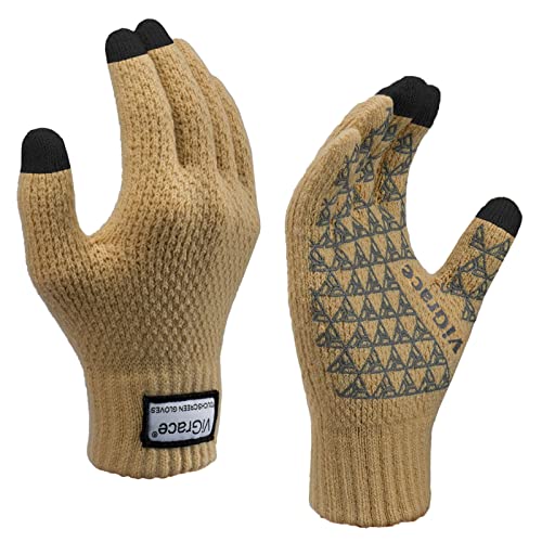 ViGrace Winter Warm Touchscreen Gloves for Men and Women Touch Screen Fleece Lined Knit Anti-Slip Wool Glove (Camel, X-Large) - Image 1