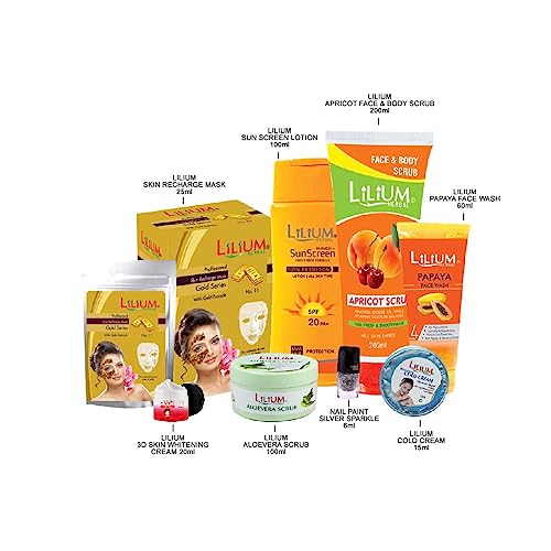 Lilium Gold Mask, Apricot Scrub, Face Wash, Gold Cream With Silver Sparkle Nail Paint Set of 8-GC656 - Image 4