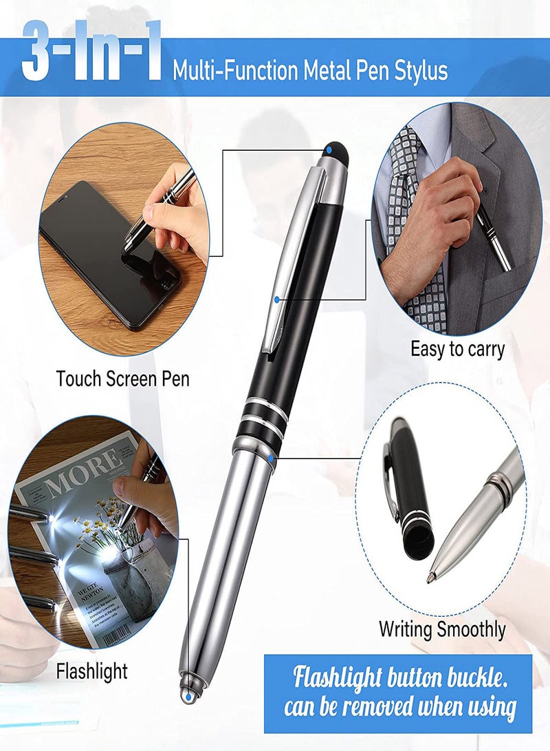 SYOSI Stylus Pen for Touchscreen Devices, 5 Pcs Multi-Function Capacitive Pen With LED Flashlight, Ballpoint Pen 1.0 mm Black Ink Metal Pen Stylus Pen for Touch Screens, 3 In 1 Stylus Ballpoint Pen - Image 2