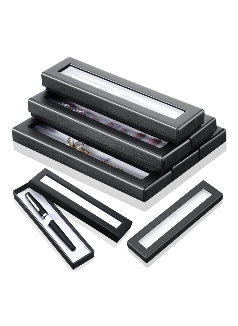 SYOSI - 8PCS Pen Gift Box Empty Cases, Clear Lid Pen Presentation Box Display Box Jewelry Gift Present Cases Empty Pen Cases with Clear Lid for Business Birthday Souvenir Office Supplies (Black) - Image 1