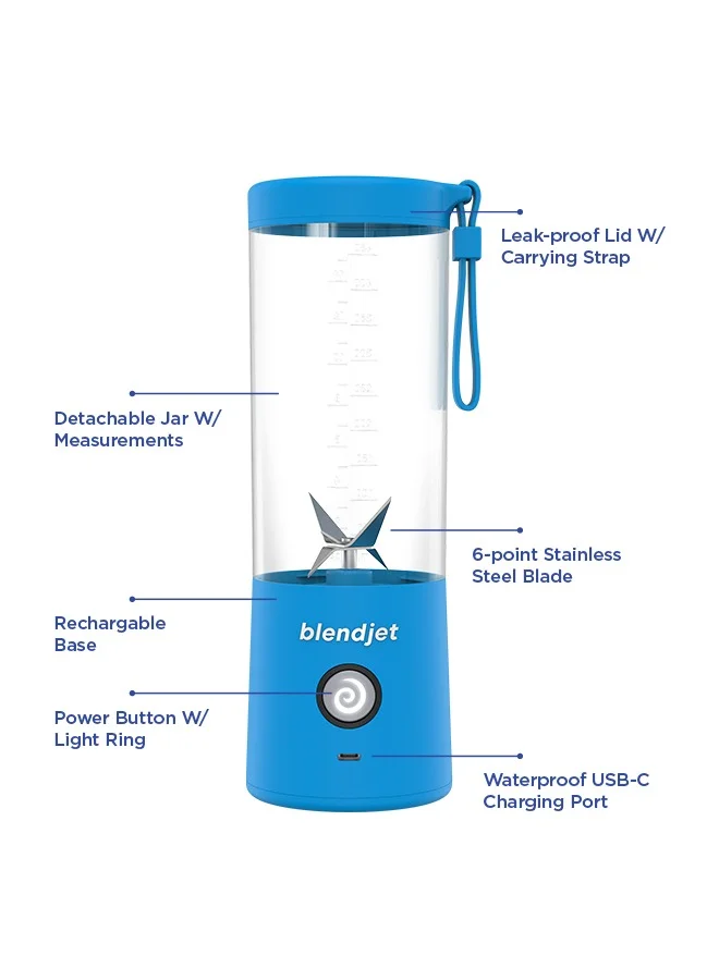 بليندجيت V2 Portable Blender Smoothie Maker, Personal Blender, Fruit Blender, Leak Proof Juicer, BPA-Free 475ml 200W Sports Bottle, USB-C Rechargeable, Ice Crusher with Stainless Steel Blades - Seaglass