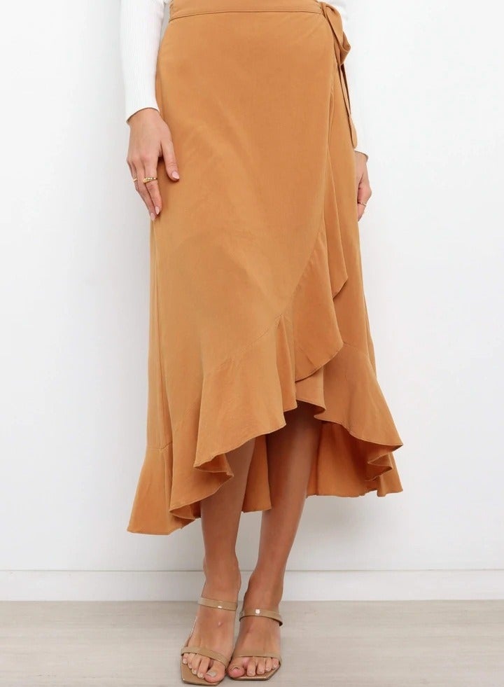 Loquat Women's Summer One-piece Lace-up Long Skirt Irregular Solid Color Skirt  - Image 1
