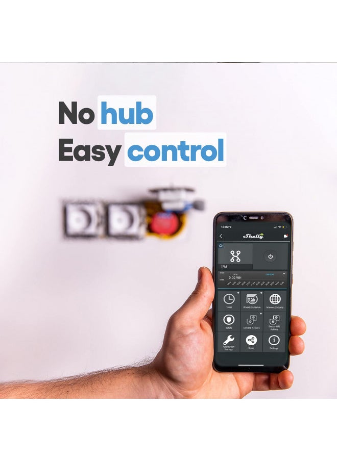 Shelly 1 PM Relay Switch, WiFi Smart Home Automation, Compatible with Alexa & Google Home, iOS Android App, No Hub Required, Wireless Light Switch, Smart Appliances Gadgets, UL, 2 Pack