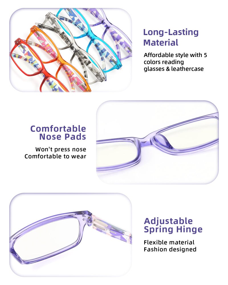 JOLISU Reading Glasses for Women Men - 5 Pack Ladies Fashion Blue Light Readers Computer Eyeglasses W/Spring Hinge (Mixcolor D, 1.5) - Image 3