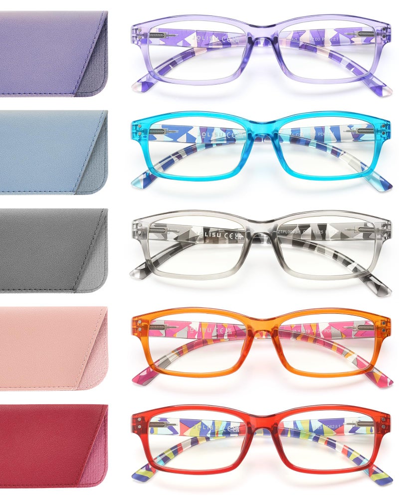 JOLISU Reading Glasses for Women Men - 5 Pack Ladies Fashion Blue Light Readers Computer Eyeglasses W/Spring Hinge (Mixcolor D, 1.5) - Image 1