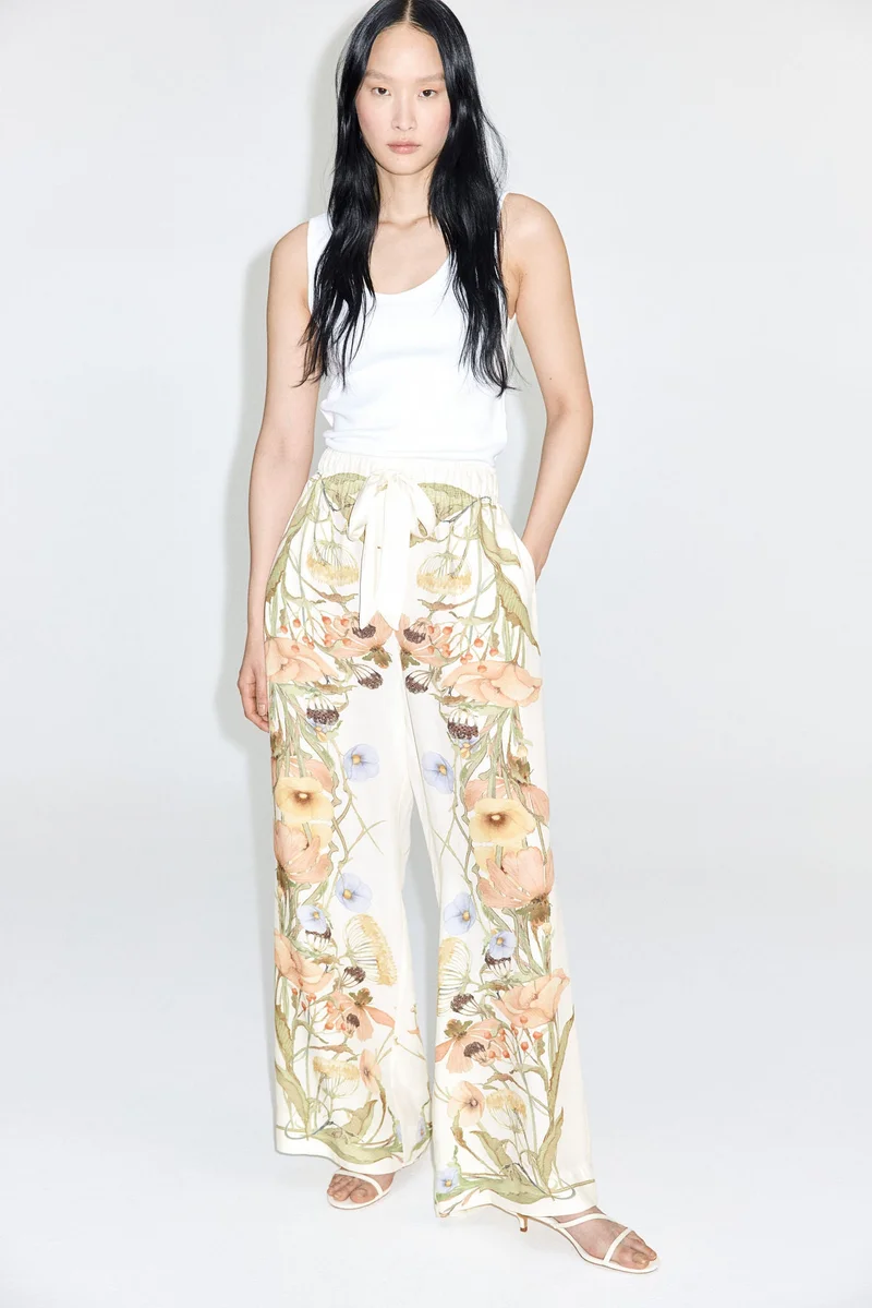 H&M Wide tie-belt trousers