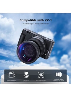 Neewer NEEWER Wide Angle Lens Compatible with Sony ZV1 Camera, 2 in 1 18mm HD Wide Angle & 10x Macro Additional Lens with Extension Tube, Bayonet Mount Lens Adapter, Cleaning Cloth (Black Frame)  - Image 2