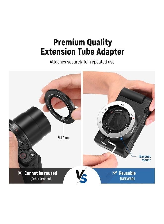 Neewer - NEEWER Wide Angle Lens Compatible with Sony ZV1 Camera, 2 in 1 18mm HD Wide Angle & 10x Macro Additional Lens with Extension Tube, Bayonet Mount Lens Adapter, Cleaning Cloth (Black Frame) - Image 1