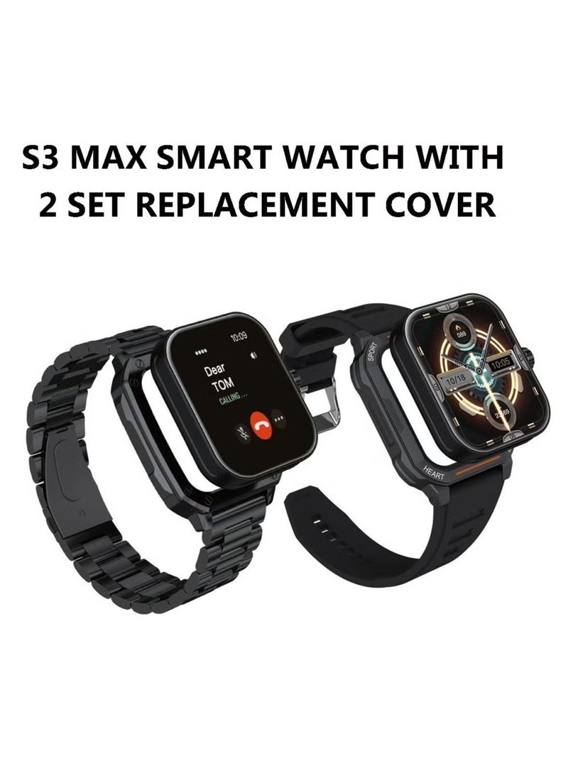 Haino Teko S3 Max Smart Watch with 2 Set Straps, Dial Case, and Wireless Charger for Men and Boys – Premium Fitness Tracker, Heart Rate Monitor, Waterproof, Stylish Design in Black - Image 2