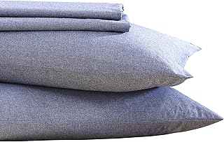 Reborn Solid Heather Recycled Fiber Percale Sheet Set, Queen, Denim - Image 1