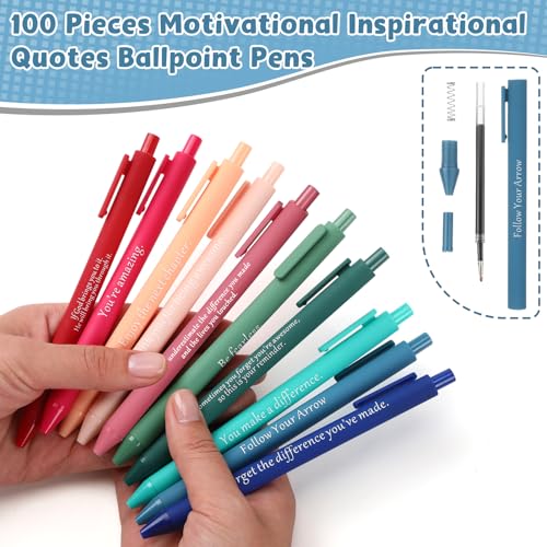 Teling 100 قلم تحفيزي مع اقتباسات ملهمة - أقلام حبر جاف مع عبارات مضحكة وإيجابية كهدية للموظفين في عيد الميلاد، حبر أسود (ألوان زاهية، تصميم كلاسيكي) - Image 2