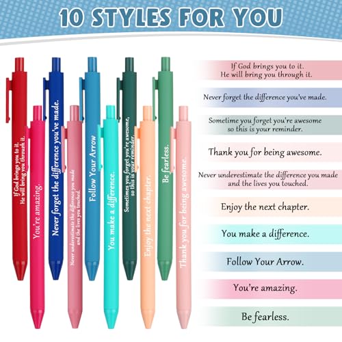 Teling 100 قلم تحفيزي مع اقتباسات ملهمة - أقلام حبر جاف مع عبارات مضحكة وإيجابية كهدية للموظفين في عيد الميلاد، حبر أسود (ألوان زاهية، تصميم كلاسيكي) - Image 3