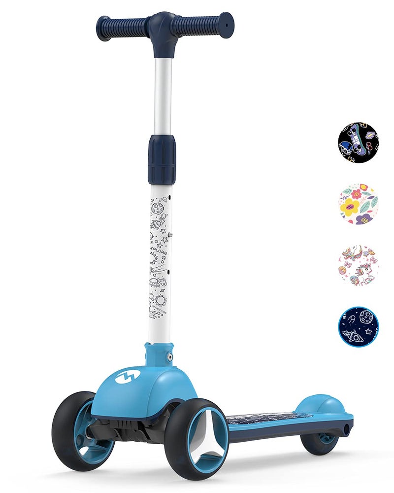 Toddler Scooters for Kids 3557812 Years Old Boys Foldable 3 Wheel Scooter for Kids Ages 612 with Adjustable Heights and Light Up LED WheelsBlue Galaxy