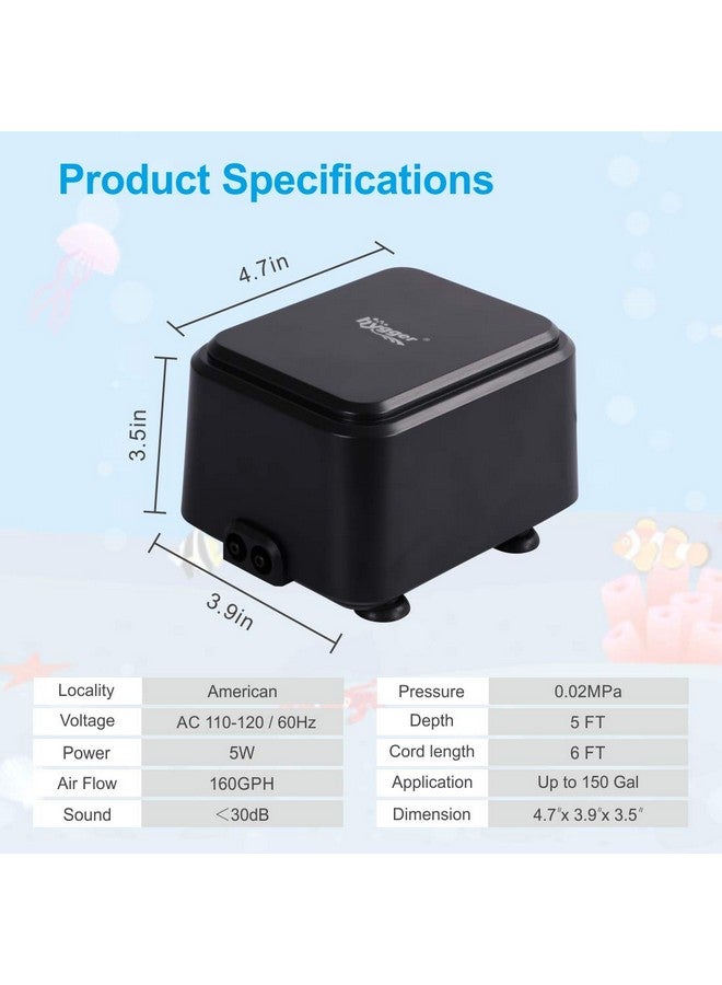 hygger Small Quietest Aquarium Air Pump, Adjustable Oxygen Pump 2 Air Outlets Ultra Silent Powerful Aerator Pump 160GPH 5W - Image 5