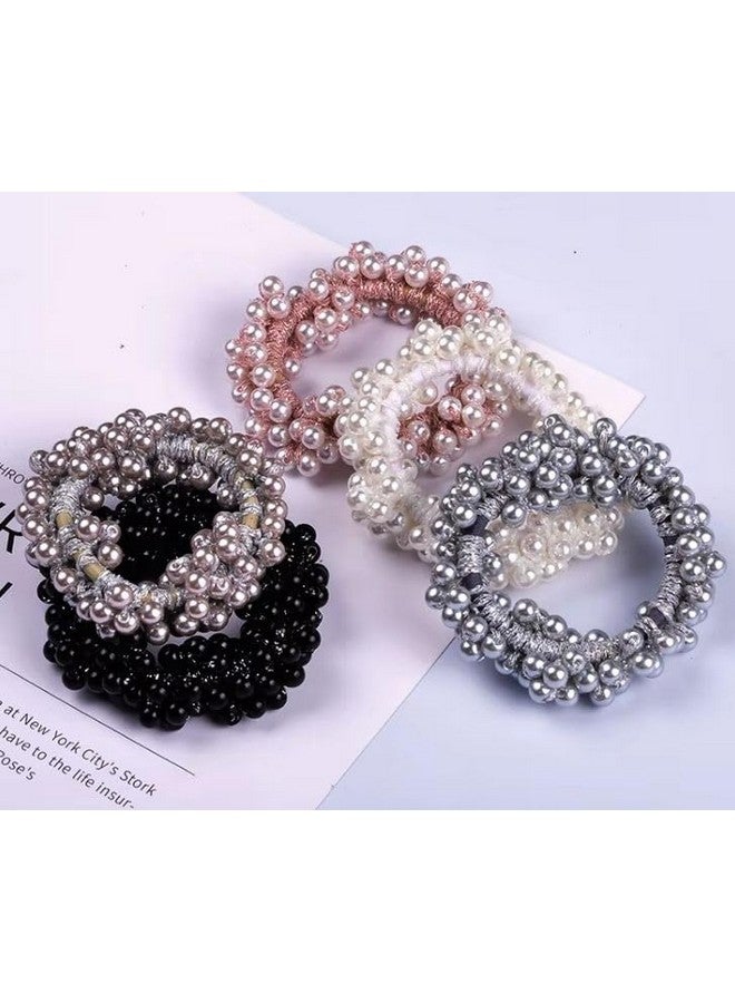 Shivarth Shivarth 2Pieces Trendy Korean Pearl Hair Ties Elastics Ring Rope Scrunchie Moti Hair Bands Ponytail Holder for Women or Girls Hair Accessories Daily Use Hair Bracelets - Image 5