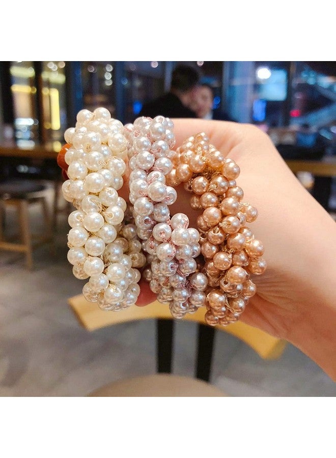 Shivarth Shivarth 2Pieces Trendy Korean Pearl Hair Ties Elastics Ring Rope Scrunchie Moti Hair Bands Ponytail Holder for Women or Girls Hair Accessories Daily Use Hair Bracelets - Image 4