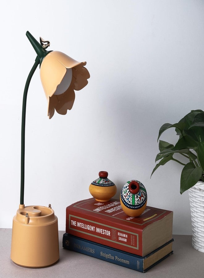 Lexton Flower Bird Table Lamp | Eye Friendly, USB Rechargeable, 3 Color Modes, Touch On/Off Switch, Adjustable Arm, Pen Holder | Suitable for Room Decor, Reading, Office (Pack of 1, Peach) - Image 1