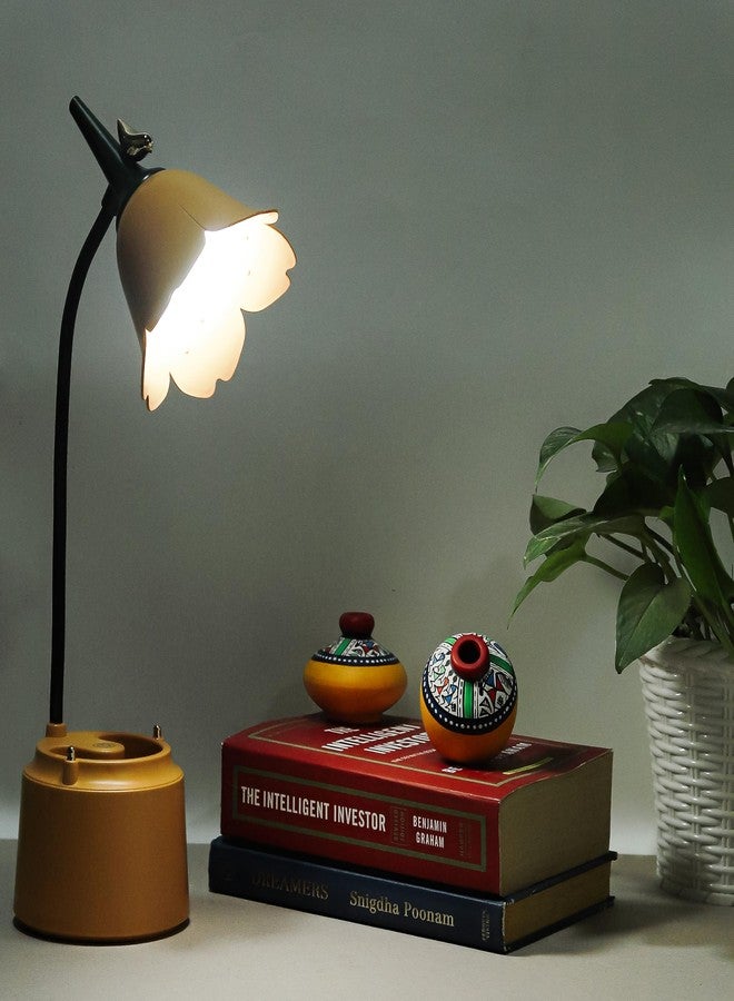 Lexton Flower Bird Table Lamp | Eye Friendly, USB Rechargeable, 3 Color Modes, Touch On/Off Switch, Adjustable Arm, Pen Holder | Suitable for Room Decor, Reading, Office (Pack of 1, Peach) - Image 4