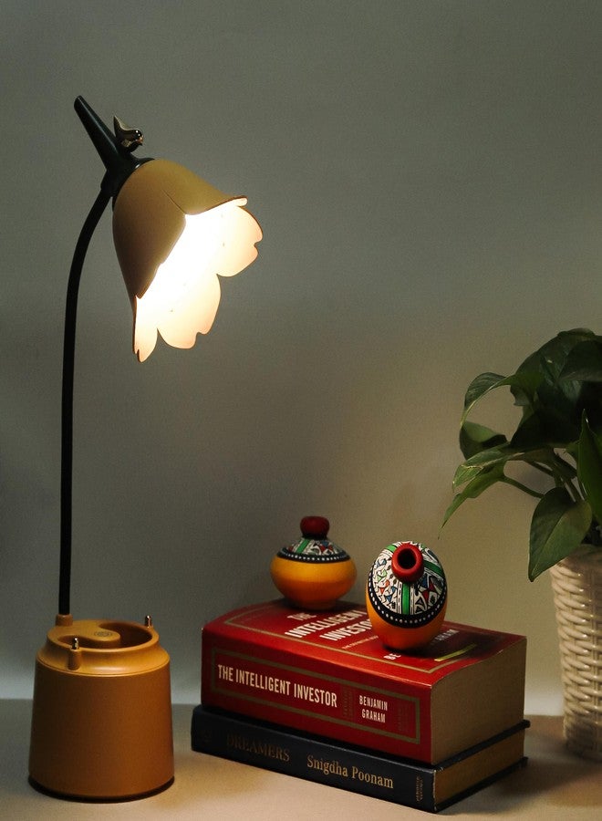 Lexton Flower Bird Table Lamp | Eye Friendly, USB Rechargeable, 3 Color Modes, Touch On/Off Switch, Adjustable Arm, Pen Holder | Suitable for Room Decor, Reading, Office (Pack of 1, Peach) - Image 2