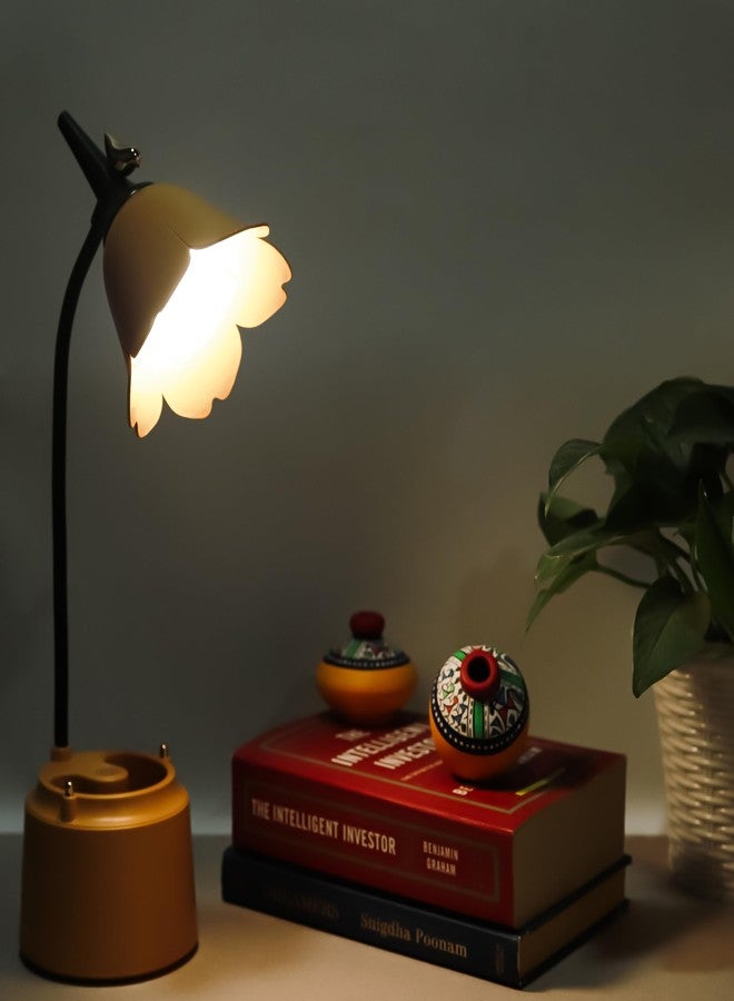 Lexton Flower Bird Table Lamp | Eye Friendly, USB Rechargeable, 3 Color Modes, Touch On/Off Switch, Adjustable Arm, Pen Holder | Suitable for Room Decor, Reading, Office (Pack of 1, Peach) - Image 3