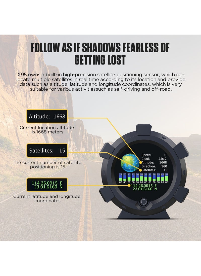 Autool AUTOOL X95 Car Multifunctional Head Up Display HUD Off-road GPS Altitude Speed Display Slope Meter Car 4×4 Inclinometer Provide Slope Angle Speed Satellite  - Image 5