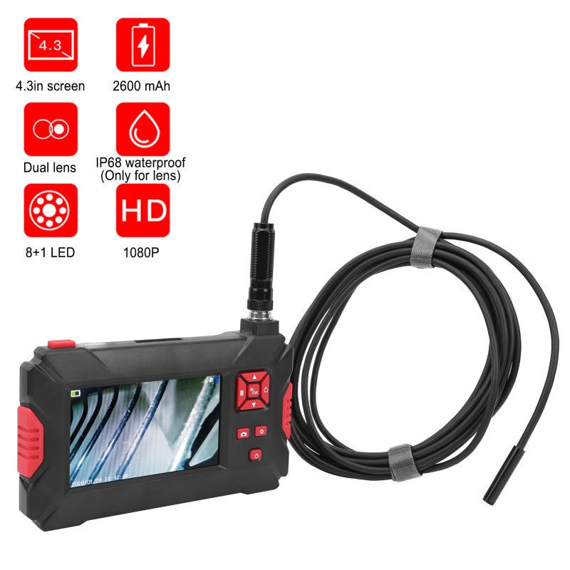 LED Endoscope: 4.3-Inch LCD Color Screen, 9pcs LED Lights For Enhanced Visibility - Dual-View Split-Screen Display, Dual Lens Camera For Automotive Diagnostics, Pipeline Inspection - Image 5