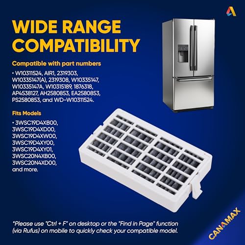 Canamax Premium W10311524 Refrigerator Air Filter Cartridge - For Whirlpool AIR1 Kenmore KitchenAid Maytag JennAir Fresh Flow - Replaces W10315189 W10335147 2319308 1876318 AP4538127 AH2580853-6Pack - Image 5