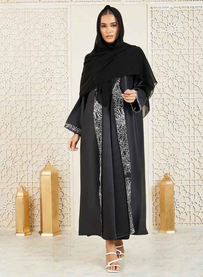 Modiste Embroidered Lace Trim Abaya by Styli