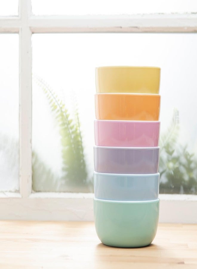 Bzyoo Set of 6 Small ColorPop Melamine Bowls - 4.5" 14.3 OZ Dipping, Dessert, Snack, Serving for Side Dishes, Soups, Salads, Ice Cream, and Parties - Pastel - Image 1