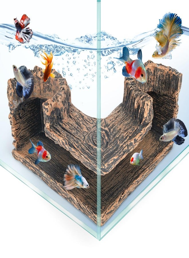 MLLNFUE Aquarium Cave, Betta Fish Hideout for Aquarium Fish Tank Decorations- Natural-Looking Wooden Cave for Aquariums - Aquarium Cave for Guppies & Corydoras - Fish Hideout Decor, 5.1"x5.1"x2.7" - Image 1